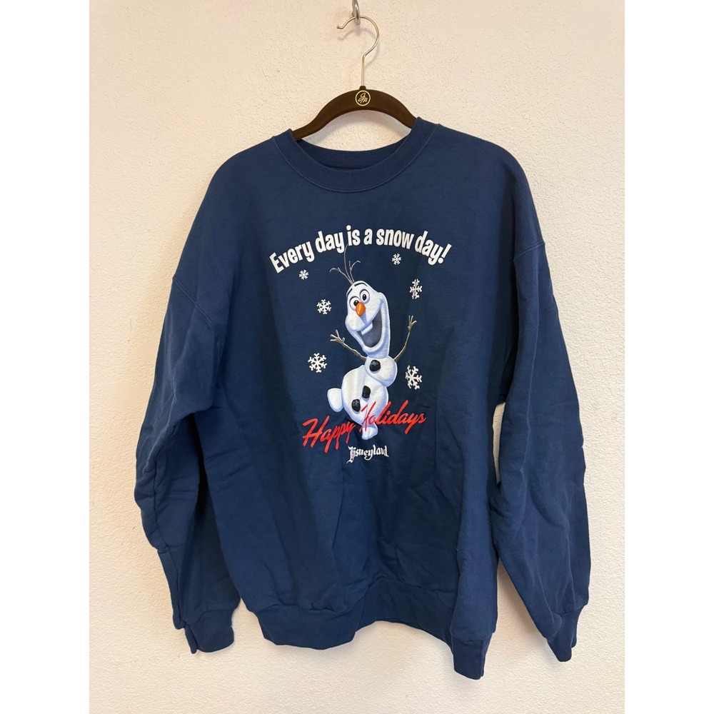 Disney Parks Olaf Frozen Happy Holidays Navy Blue Sweatshirt Hanes Large
